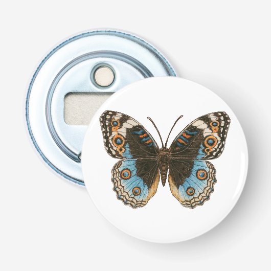 Blue Pansy Butterfly Button Flesopener (Voorkant)