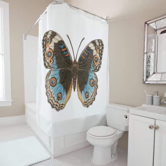 Blue Pansy Butterfly Douchegordijn (In situ)