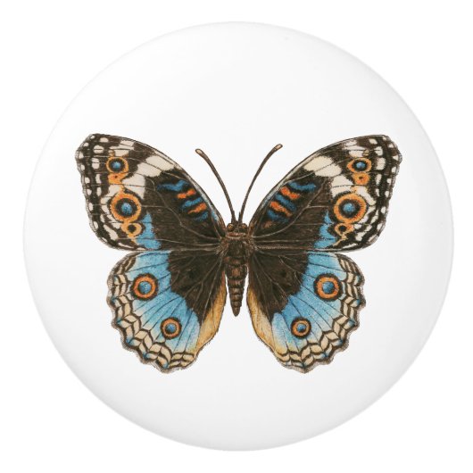 Blue Pansy Butterfly Keramische Knop (Voorkant)