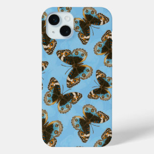 Blue Pansy Butterfly patroon iPhone 15 Mini Hoesje