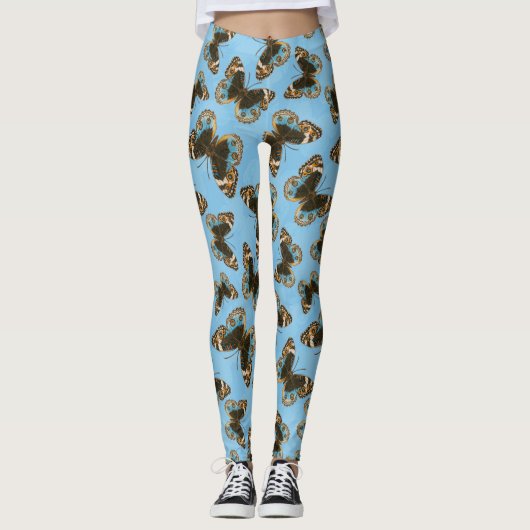 Blue Pansy Butterfly patroon Leggings (Voorkant)
