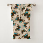 Blue Pansy Butterfly-patroon op wit Bad Handdoek (Insitu)