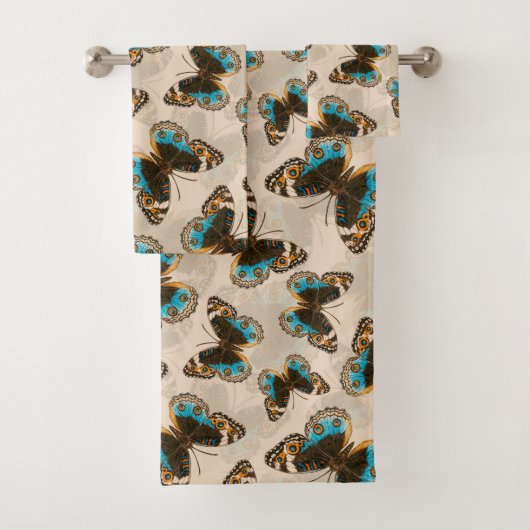 Blue Pansy Butterfly-patroon op wit Bad Handdoek (Insitu)