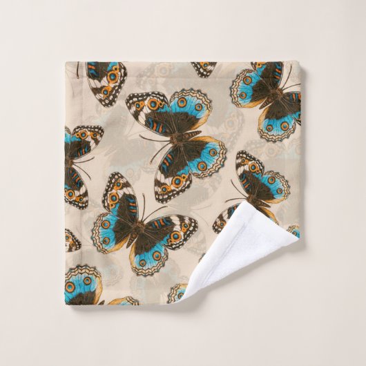 Blue Pansy Butterfly-patroon op wit Bad Handdoek (Wasdoekje)