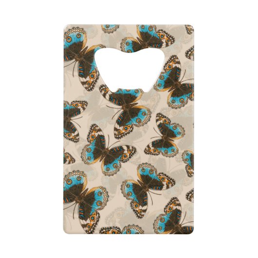 Blue Pansy Butterfly-patroon op wit Creditkaart Flessenopener (Voorkant)