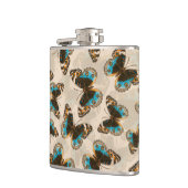 Blue Pansy Butterfly-patroon op wit Heupfles (Links)