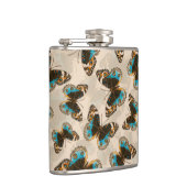 Blue Pansy Butterfly-patroon op wit Heupfles (Rechts)