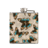 Blue Pansy Butterfly-patroon op wit Heupfles (Achterkant)