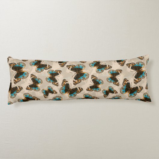 Blue Pansy Butterfly-patroon op wit Lichaamskussen (Achterkant)