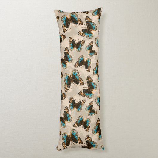 Blue Pansy Butterfly-patroon op wit Lichaamskussen (Achterkant (Verticaal))