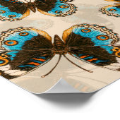 Blue Pansy Butterfly-patroon op wit Poster (Hoek)