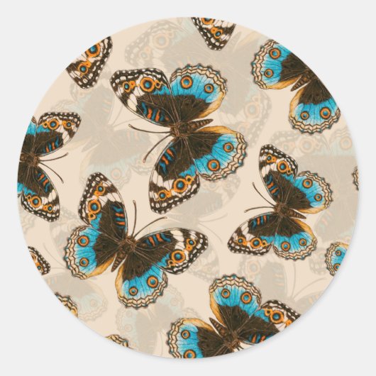 Blue Pansy Butterfly-patroon op wit Ronde Sticker (Voorkant)