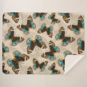 Blue Pansy Butterfly-patroon op wit Sherpa Deken (Voorkant (horizontaal))