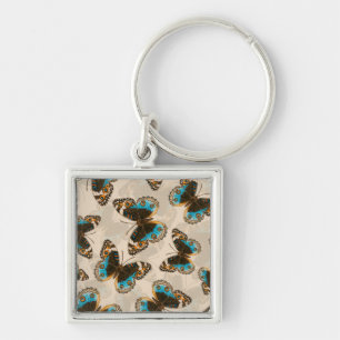 Blue Pansy Butterfly-patroon op wit Sleutelhanger