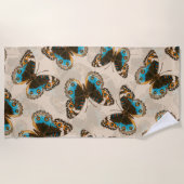 Blue Pansy Butterfly-patroon op wit Strandlaken (Voorkant)