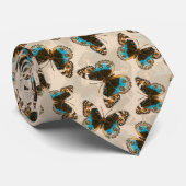 Blue Pansy Butterfly-patroon op wit Stropdas (Opgerold)