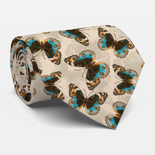Blue Pansy Butterfly-patroon op wit Stropdas