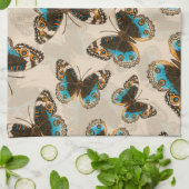 Blue Pansy Butterfly-patroon op wit Theedoek (Gevouwen)