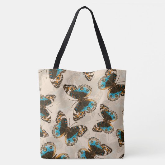 Blue Pansy Butterfly-patroon op wit Tote Bag (Achterkant)