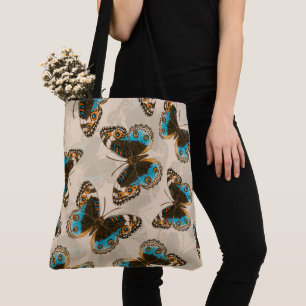 Blue Pansy Butterfly-patroon op wit Tote Bag