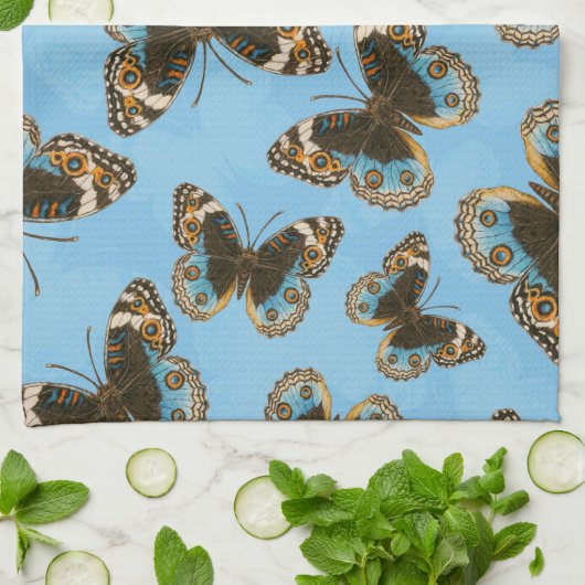 Blue Pansy Butterfly patroon Theedoek (Gevouwen)