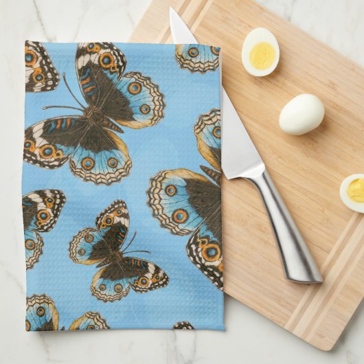 Blue Pansy Butterfly patroon Theedoek (Quarter Fold)
