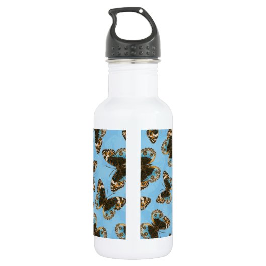 Blue Pansy Butterfly patroon Waterfles (Achterkant)