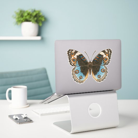 Blue Pansy Butterfly Sticker (Laptop op bureau)