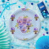 Blue Pansy check Flowers Pattern Paper Party Bord (Feest)