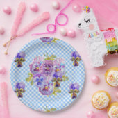 Blue Pansy check Flowers Pattern Paper Party Bord (Feest)