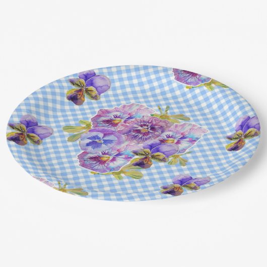 Blue Pansy check Flowers Pattern Paper Party Bord (Gekanteld)