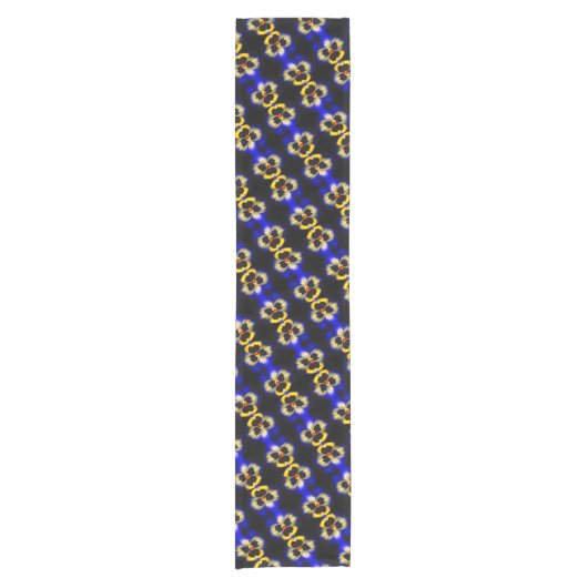 Blue Pansy Flower Abstract Pattern Korte Tafelloper (Voorkant)