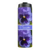 Blue Pansy Flower Floral Pattern Womans Name Thermosbeker (Voorkant)