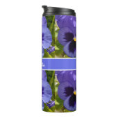 Blue Pansy Flower Floral Pattern Womans Name Thermosbeker (Geroteerd rechts)