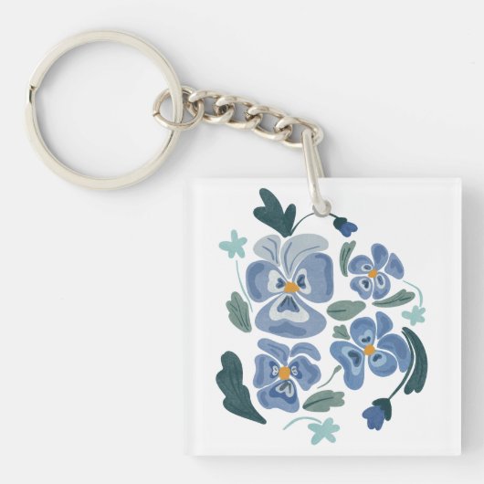 Blue Pansy Flowers Aesthetische Pansies Sleutelhanger (voorkant)