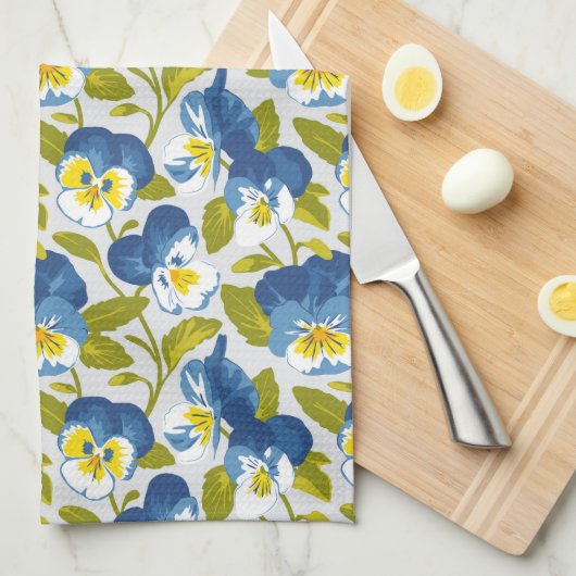 Blue Pansy Pattern Theedoek (Quarter Fold)