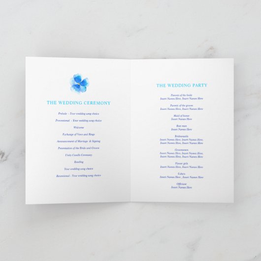 Blue pansy waterverf kunst huwelijksceremonie prog programma (Binnen)