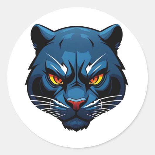 Blue Panther Head Silhouette Ronde Sticker (Voorkant)