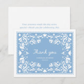 Blue Papel Picado Baby shower Bedankt Kaart (Voorkant / Achterkant)