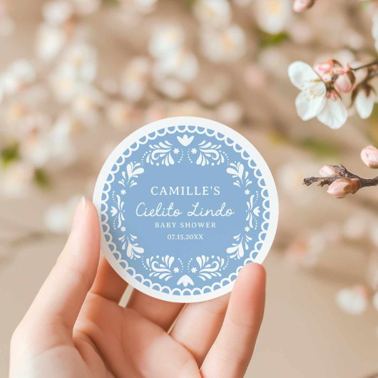 Blue Papel Picado Boy Baby shower Ronde Sticker