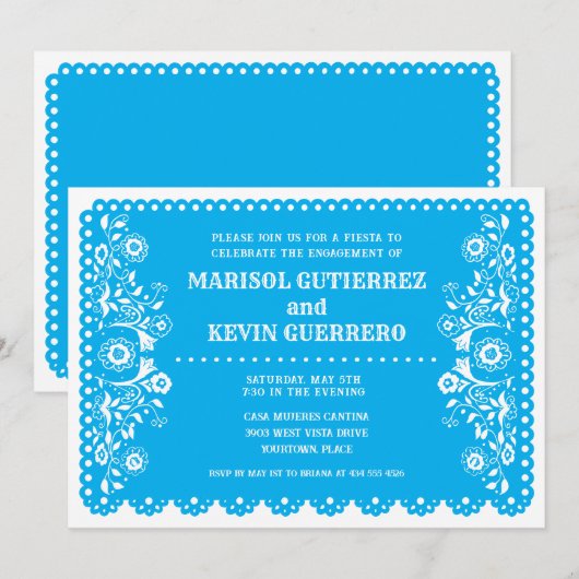 Blue Papel Picado Cinco de Mayo Engagement Party Kaart (Voorkant / Achterkant)