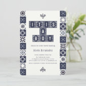 Blue Papel Picado Fiesta Het is een Boy Baby showe Kaart (Staand voorkant)