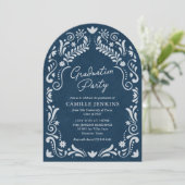 Blue Papel Picado Foto Afstuderen Kaart (Staand voorkant)