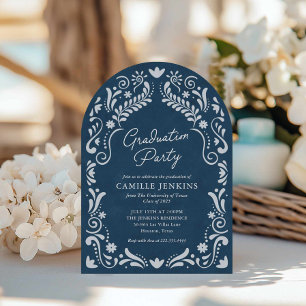 Blue Papel Picado Foto Afstuderen Kaart