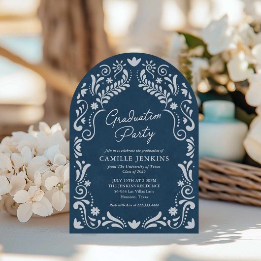 Blue Papel Picado Foto Afstuderen Kaart