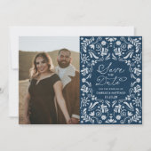 Blue Papel Picado Foto Sla het Briefkaart Datum op (Voorkant)