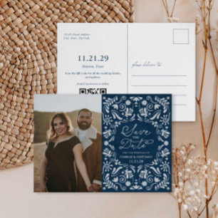 Blue Papel Picado Foto Sla het Briefkaart Datum op