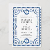 Blue Papel Picado Geïnspireerde huwelijksuitnodigi Kaart (Voorkant)