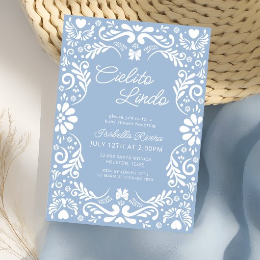 Blue Papel Picado Mexican Boy Baby shower Kaart