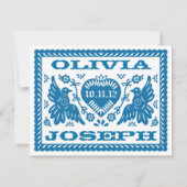 Blue Papel Picado Style Tortelduifjes RSVP (Achterkant)